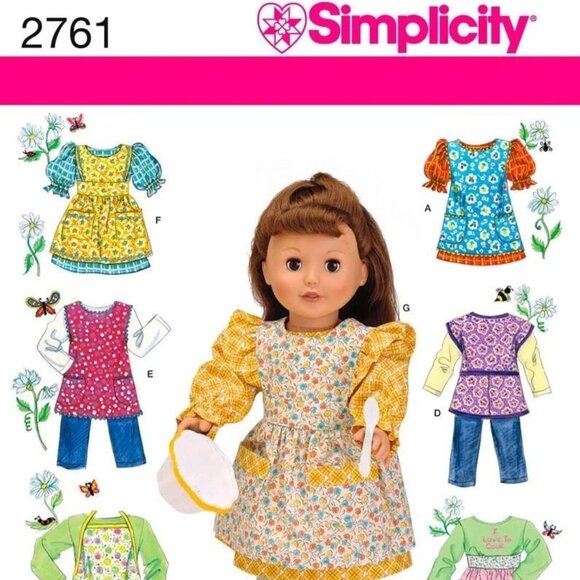 Simplicity 2761 Pattern 18" AMERICAN GIRL Doll Dress Apron Pants Top Pinafore - Picture 2 of 3